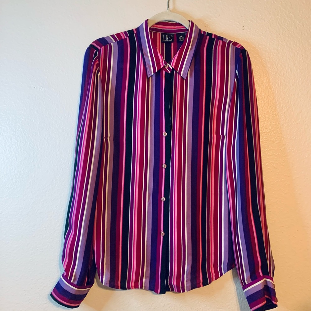 INC International Concepts Women’s Pink & Purple 100% Silk Semi Sheer Blouse. 14